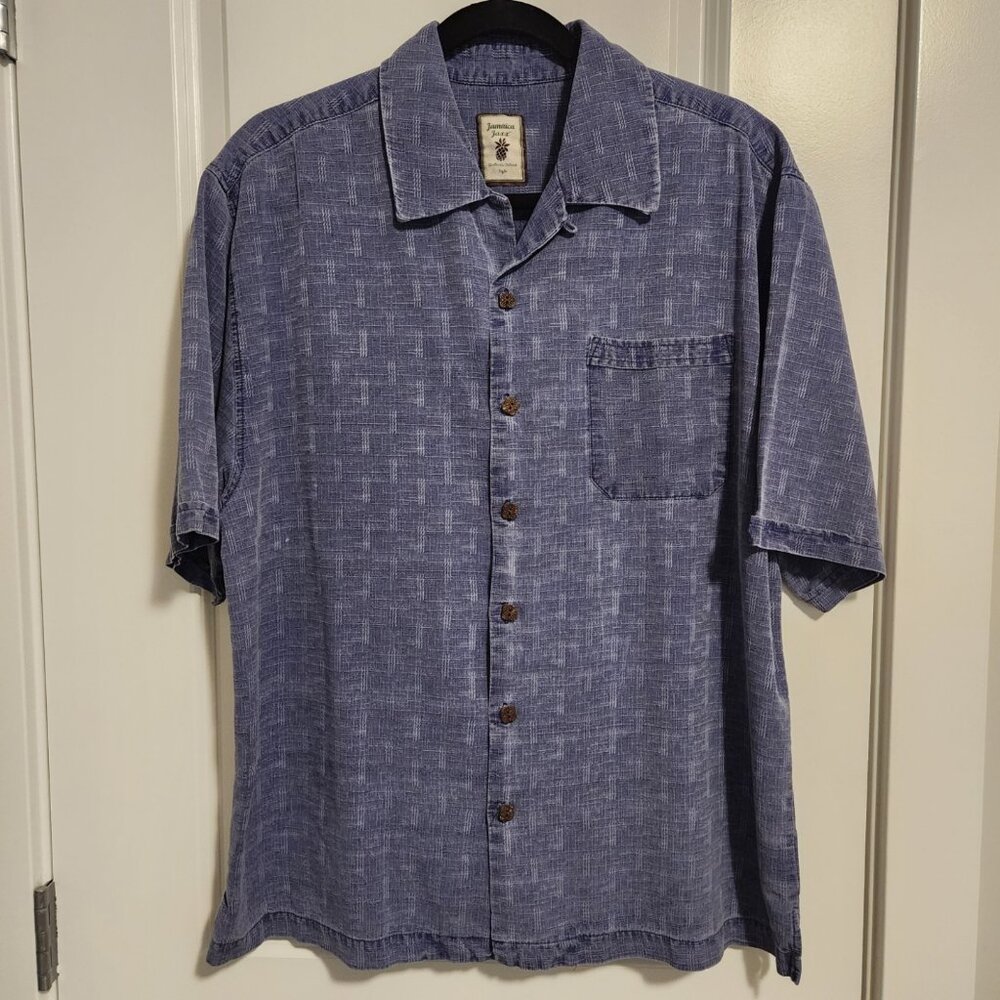 Men's Jamaica Jaxx 100% Silk Short Sleeve Button Down Shirt - Size L - Blue